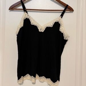Hillard & Hanson Black with Cream Lace Cami & Panty Set